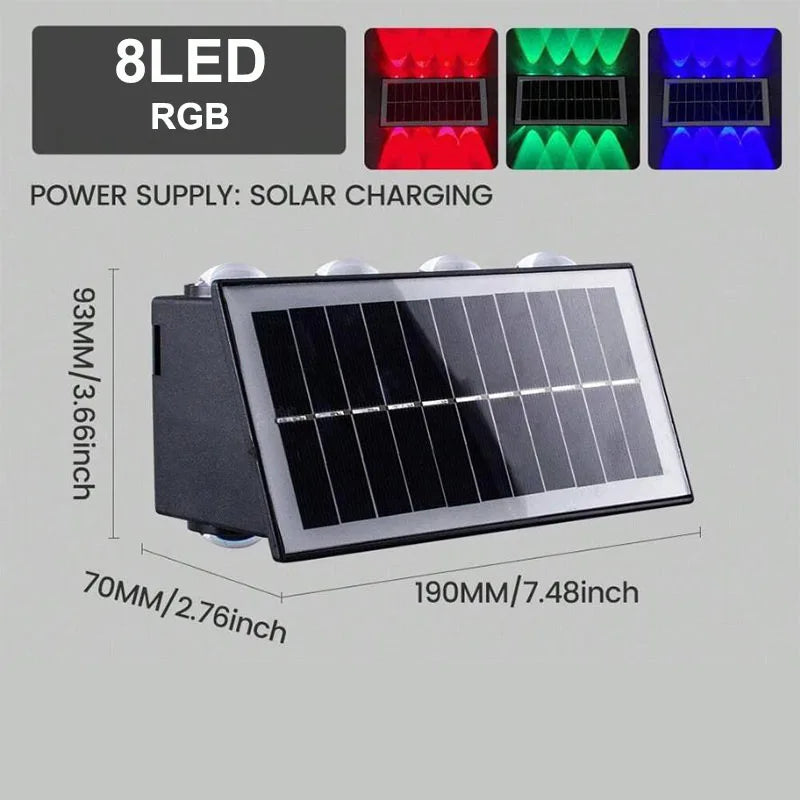 ចង្កៀងជញ្ជាំង LED ដើរដោយថាមពលព្រះអាទិត្យ ៤/៦/៨LED ភ្លើងរានហាលការពារទឹកខាងក្រៅ ភ្លើងបំភ្លឺខាងលើខាងក្រោម ភ្លើងបំភ្លឺផ្លូវដើរដោយថាមពលព្រះអាទិត្យសម្រាប់សួនច្បារយ៉រ
