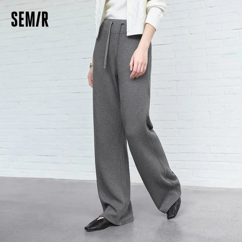 Semir Women Casual Pants High Waist Brushed Fleece Sport Style Wide Leg 2026 New Winter Daily Wear Urban Casual Style