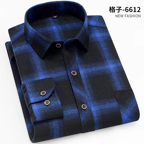 2026 New Men's Long Sleeved Shirts, Autumn Classic Plaid Shirt, with Single Breasted Lapels Camisas 17 Color Grid To Choose From