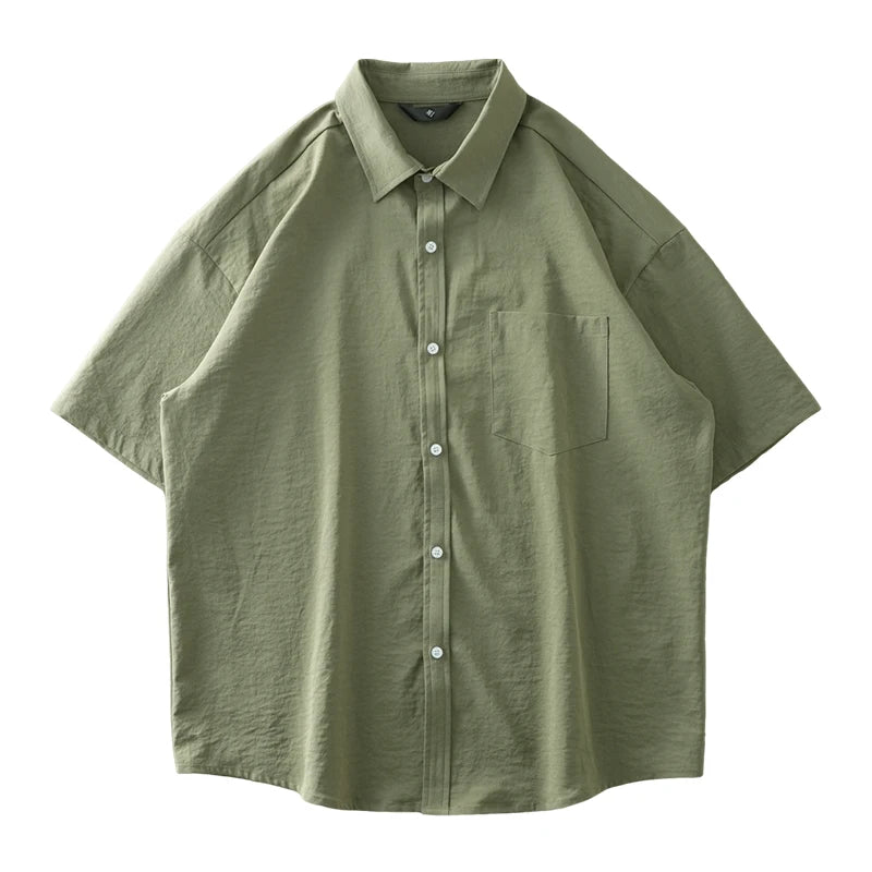 DUKEEN Ice Silk Coolness Short-Sleeve Shirts for Men 2025 Summer Casual Thin Solid Color Basic Tops White Men's Clothing