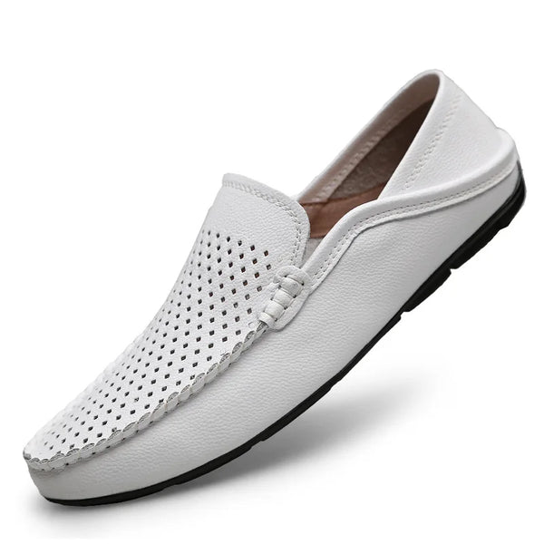Summer Mens Slip On Leather Shoes Men Black White Brown Loafers Driving Shoes Breathable Big Size 36-46 47 48 49 Dropshipping