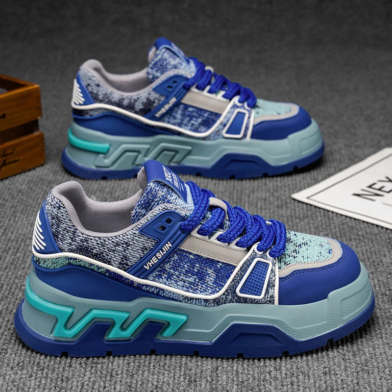 Mens Board Shoes 2025 New Flat Mesh Breathable Thick Soled Height Increasing Trendy Street Casual Sports Mens Sneakers
