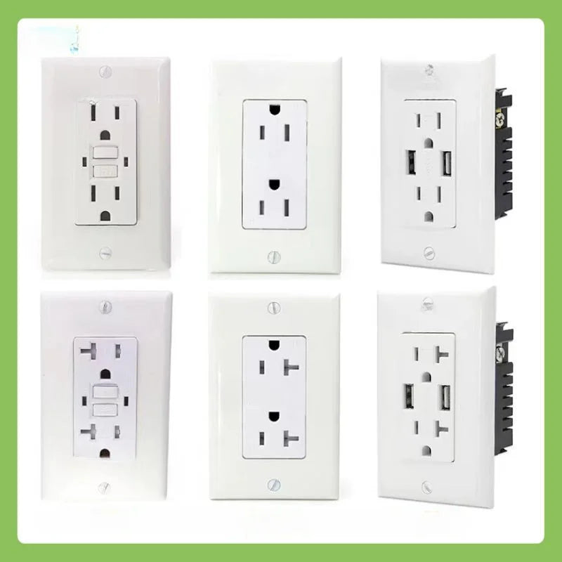 Us Standard 20amp Wall socket with 4AUSB port,American 15amp socket with power leakage protection,TypeC Smart 4.8A Fast Charging