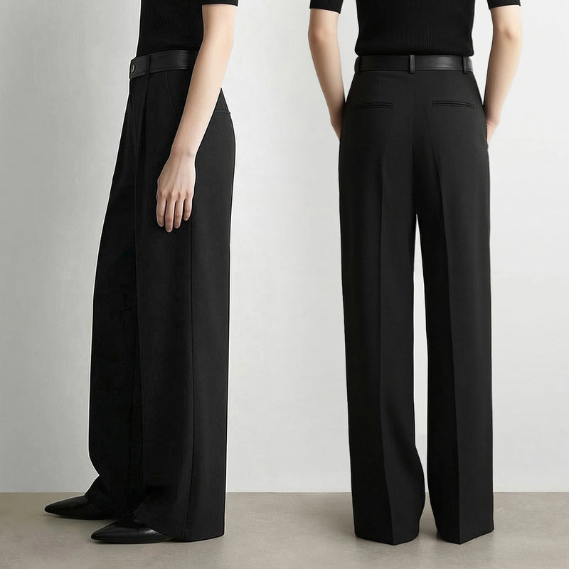 Amii Straight Leg Women Pants Faux Leather Spliced Commuting Autumn New 2026 Comfortable Smooth Drape Pants For Woman 12643011