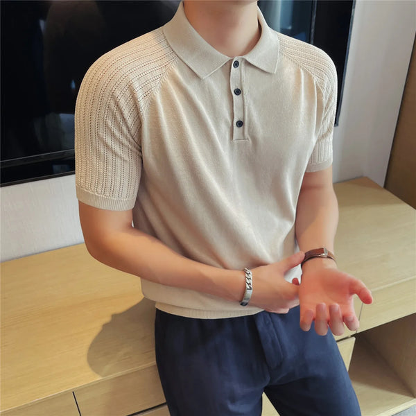 Men's Ice-Silk Polo Shirt – Breathable, Wrinkle-Resistant & Cooling Short Sleeve Knit Top with Structured Shoulders