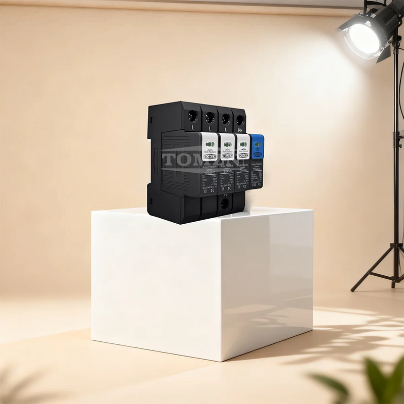 TOMZN N-PE Surge Protector SPD 1P+NPE & 3P+NPE Discharge Tube 20-50kA 230V/380V AC Pluggable T1+T2 1.5kV Flame-Retardant Housing