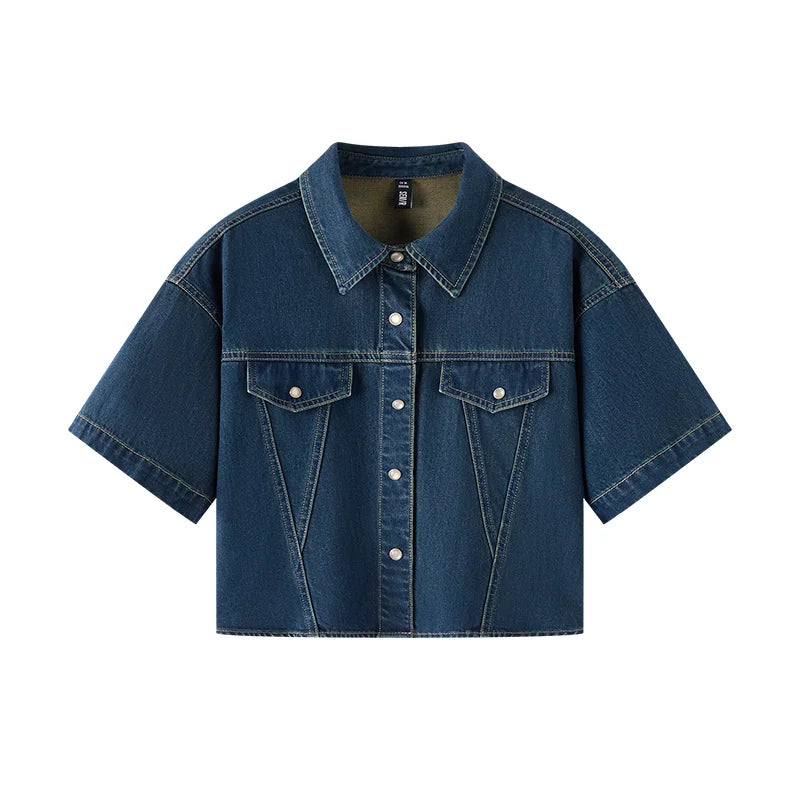 Semir Women Shirt Denim Short Length Loose Drop Shoulder Slit Slim Fit Cool Petite Street Style Top 2026 Summer Fashion Casual W