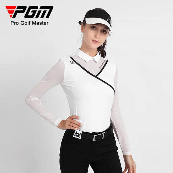 PGM Golf Women's Long Sleeve T Shirts Breathable Ice Silk Summer Spring Autumn Elastic Comfort Back Zipper Apparel Women YF476