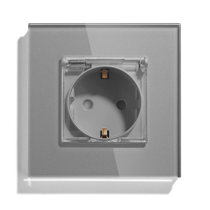BSEED EU Standard Single Power Sockets With Waterproof Cover Double Wall Outlet Bathroom Triple Plugs 16A Crystal Panel 110-250V