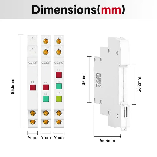 ភ្លើងសញ្ញា GEYA Din Rail 230V ភ្លើងសញ្ញា LED ពីរ ភ្លើងសញ្ញាម៉ូឌុល ភ្លើងសញ្ញា LED ពណ៌ក្រហម បៃតង លឿង