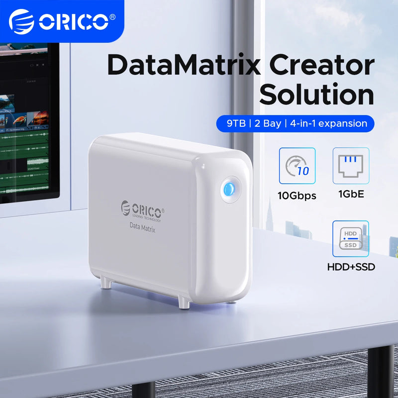 ORICO DataMatrix Editing Hybrid Converged Storage WD Red HDD,NVMe SSD,RGB Aura ,10Gbps USB & RJ45,Seamless Workflow for Creators