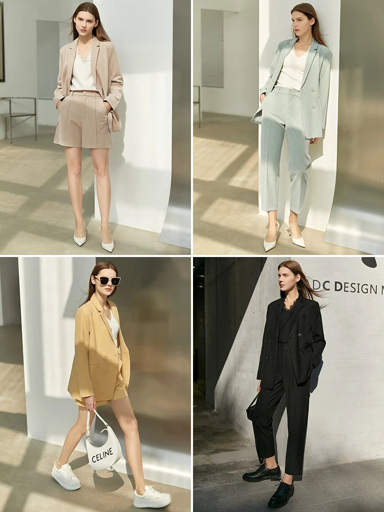 អាវក្រៅការិយាល័យ Amii Minimalism រដូវស្លឹកឈើជ្រុះសម្រាប់នារីការិយាល័យ អាវក្រៅសម្រាប់នារី អាវក្រៅរាងអក្សរ V ខោចង្កេះខ្ពស់ អាវក្រៅសម្រាប់នារី 12060909