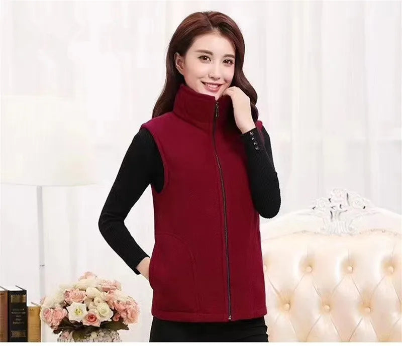 L-4XL Female Chalecos Autumn Winter Vest Jacket Slim Mother's Clothing Middle-Aged Women Spring Fleece Warm Vests Top