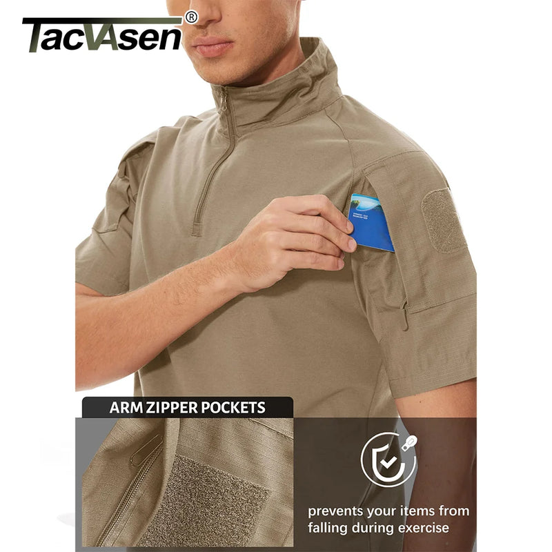 TACVASEN Men's Short Sleeve T-Shirts With Zipper Pockets Mens Summer Solid T Shirts Safari Tee Shirts Hiking Work Clothing