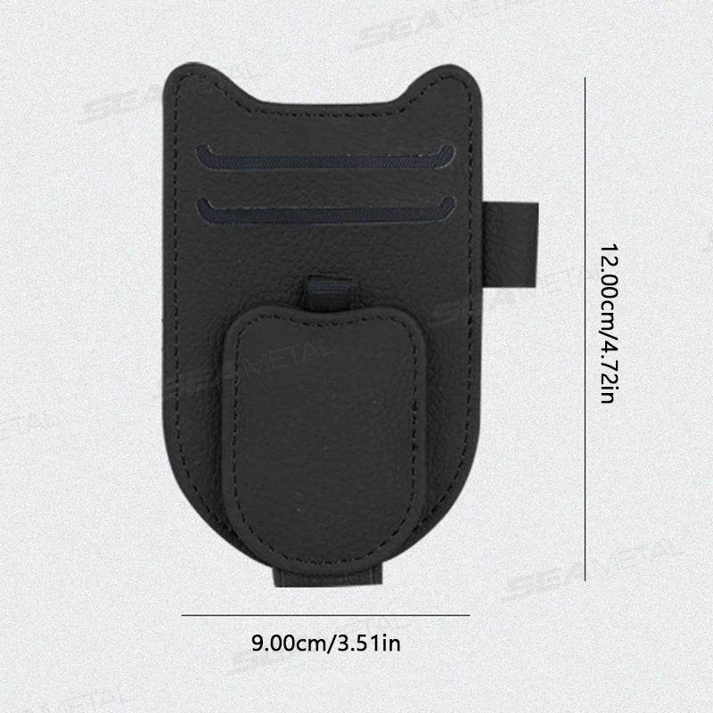 SEAMETAL PU Car Sunglasses Holder Multifunction Magnetic Auto Sun Visor Glasses Clip Ticket Card Organizer for Car Accessories