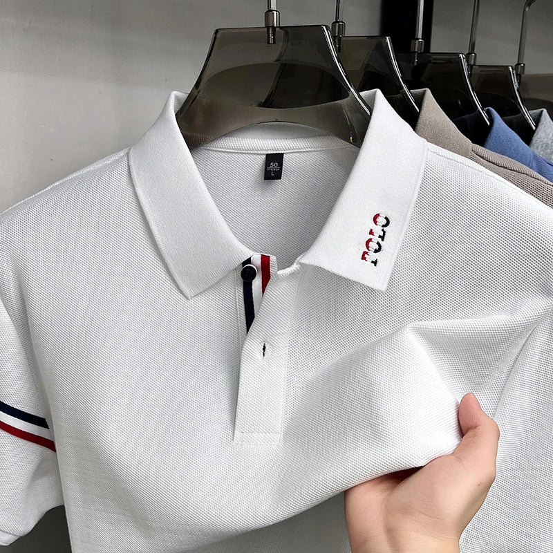 100%Cotton Man Short-Sleeved Polo Shirt Lapel Button Letter Embroidery Summer New Polo Shirt Casual Fashion Breathable Mens Wear