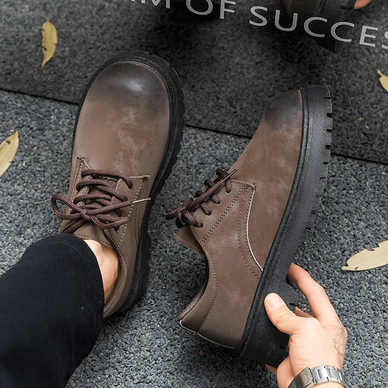 Men's retro thick-sole casual shoes Four seasons breathable soft-sole outdoor walking shoes fashion youth business visitor shoes