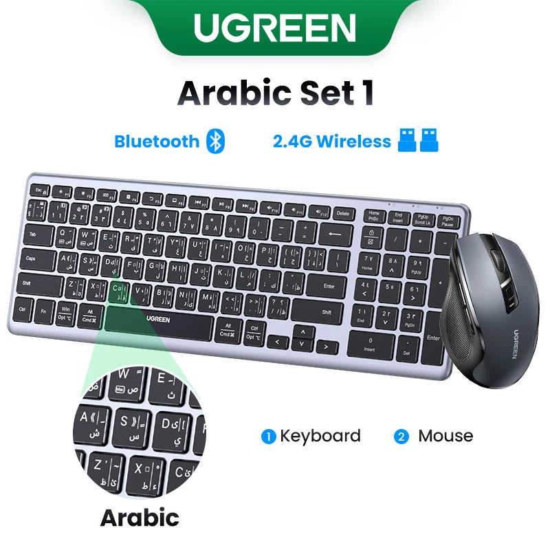 UGREEN Keyboard Wireless Bluetooth 5.0 2.4G Arabic 99 Keycaps for MacBook iPad PC Tablet Desktop USB C Rechargeable Keyboard