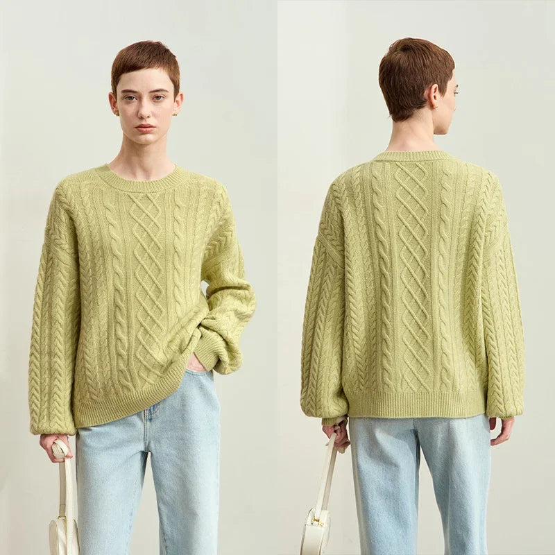 អាវយឺត Amii Minimalism Solid Women Solid 2025 ថ្មីរដូវស្លឹកឈើជ្រុះ គុណភាពរោមចៀម O-neck ដៃវែង អាវប៉ាក់បែប Vintage ទន់ 12443119