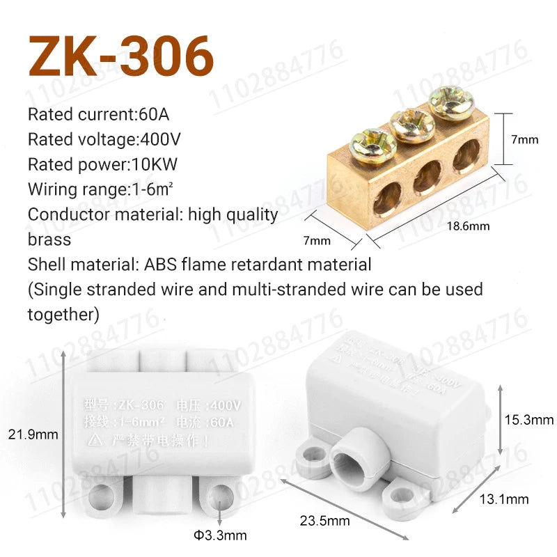 3PCS High Power Splitter Quick Wire Connector Terminal Block Electrical Cable Junction Box ZK-306 ZK-506 ZK-316 ZK516 Connectors