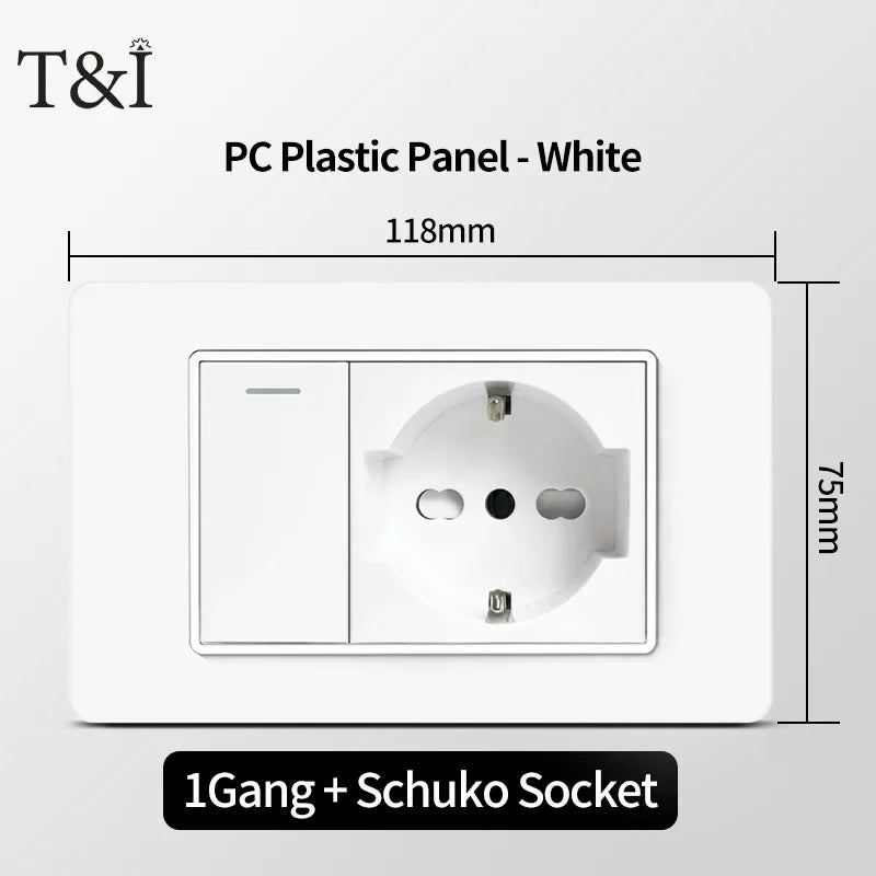 T&I 118  PC plastic panel  socket: USB Type-C, Italian switch , Chilean outlet, very suitable for residential and office spaces