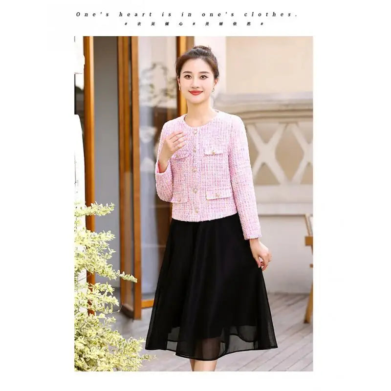 អាវធំ Tweed ផ្អែមបែបកូរ៉េថ្មីសម្រាប់នារី ម៉ូដសាមញ្ញ ដៃវែង ស្លីម ស្រស់ស្អាត បែបនារី ក O បែបបើកចំហរ ស្លៀកក្រៅ