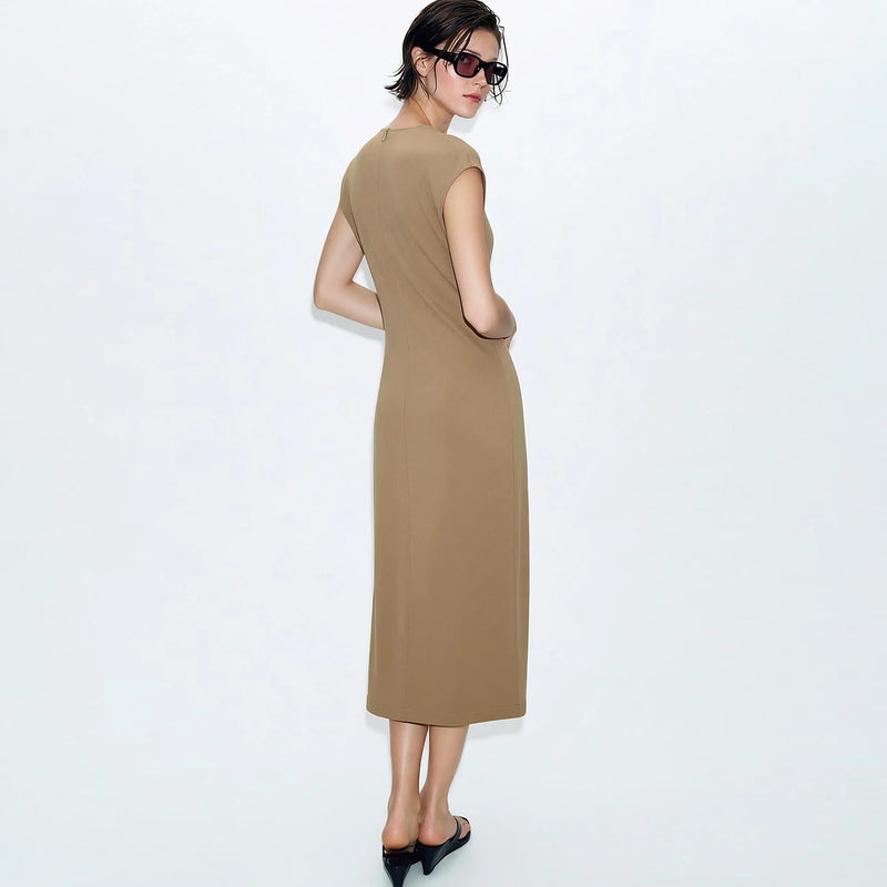 Amii Sleeveless Women's Casual Dresses 2026 Summer New O-Neck Invisible Zipper Slim Office Casual Midi Dress For Women 12652081