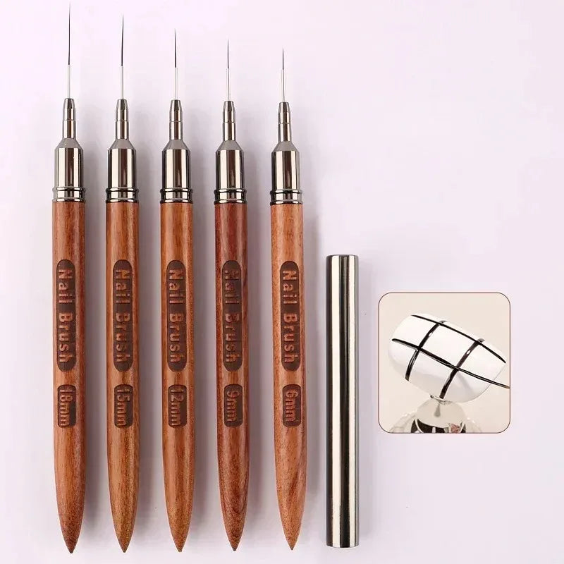 5pcs/pack Nail Brush Wood Handle Gel Nail Art Liner DIY Painting Brush Drawing Lines Stripe Painting Pen UV Gel Manicure Tool