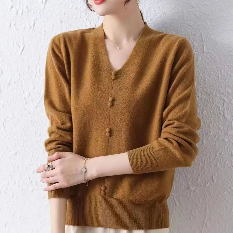 New Soft Warm Sweater Women 2026 Autumn Winter Clothes Long Sleeve Pullover Sweaters V Neck Slim Knitted Crop Tops Pull Femme
