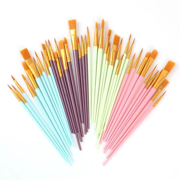 10 Pcs Nylon Hair Paint Brushes Set, Pearl Plastic Handle Watercolor Oil Acrylic Painting Brush for Students Beginners