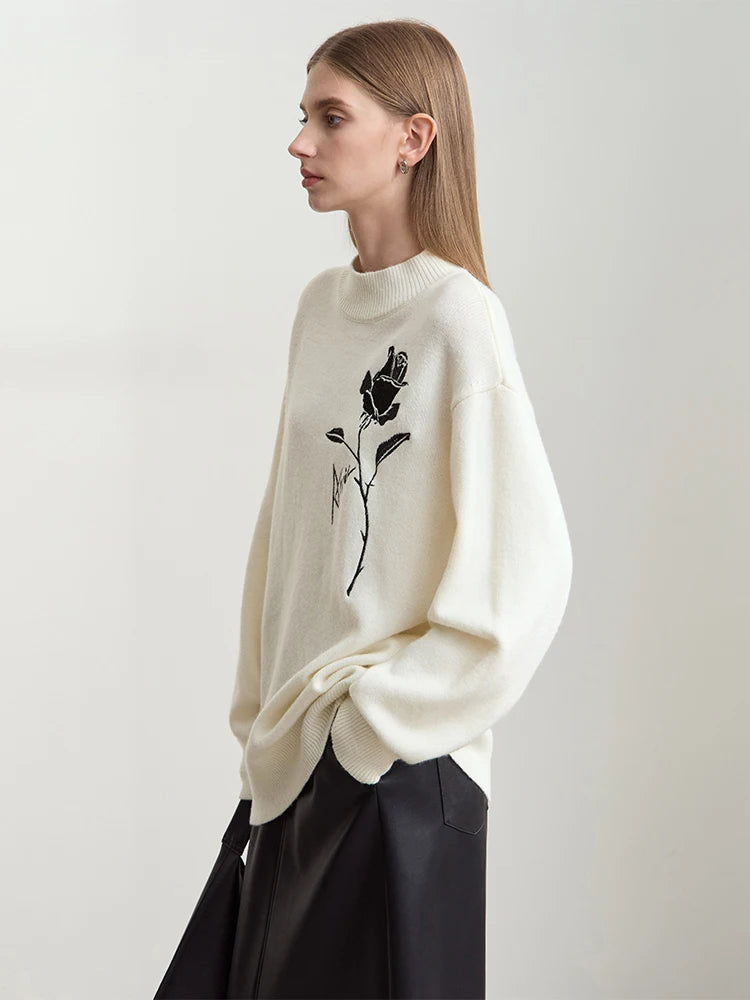 Amii Sweaters for Autumn Winter Women Clothing Cashmere Rose Embroidery Knit 2026 New Loose Long Sleeve Wool Sweater 12444269