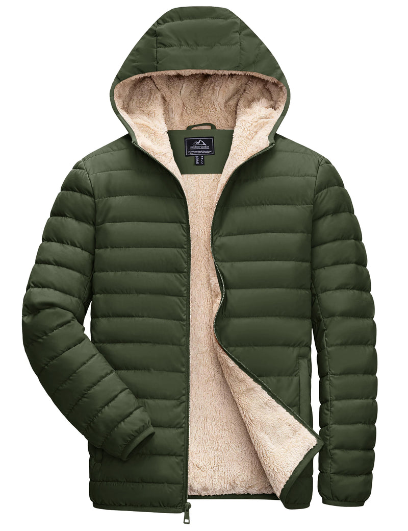 TACVASEN Men's Winter Puffer Sherpa Lined Quilted Waterproof Down Jacket Warm Windproof Ski Coat For Hiking And Fishing