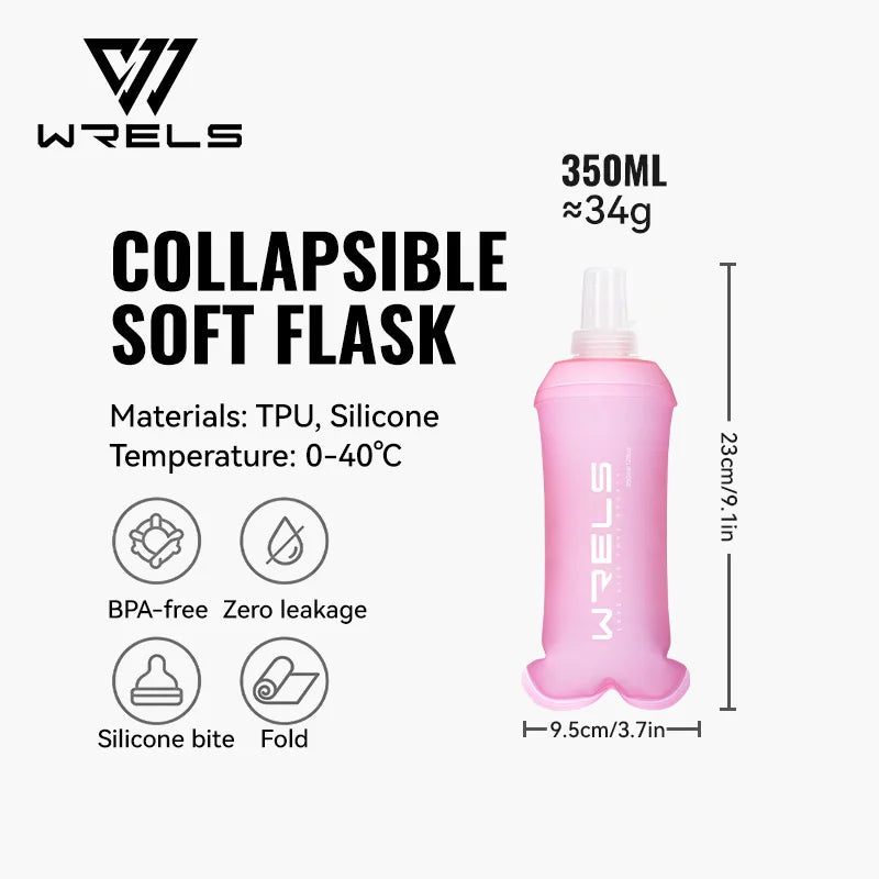 WRELS Soft Flask BPA Free TPU Collapsible Water Bottle Lightweight Foldable Hydration Bottle Wide Mouth Running Squeeze Bottle