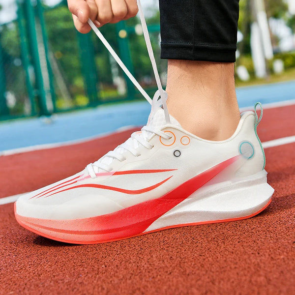 Men women carbon plate casual sneakers four seasons breathable soft-sole outdoor speed running shoes light racing sports shoes