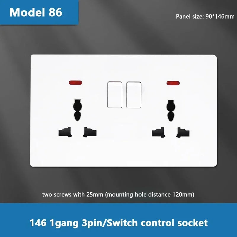 UK Standard Power Socket 13A Dual USB Plug Type-C Wall Outlet,1/2/3gang 2way Switch, White Universal 5pin Wall electrical socket