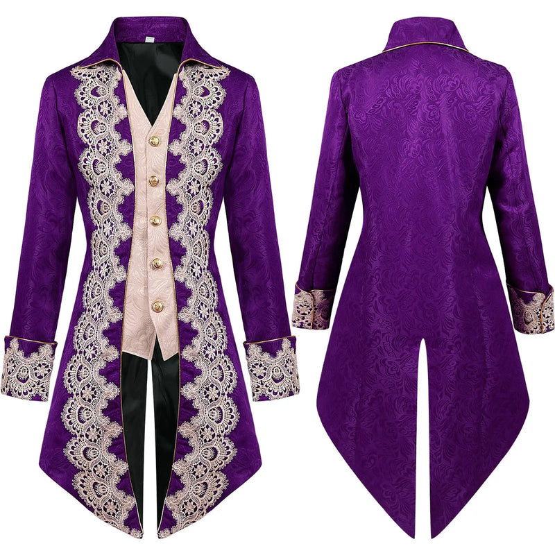 New Fall Men's Long Trench Coat with Lace Accents, Featuring A Medieval Gothic-style Top Jacket. 2026-2027
