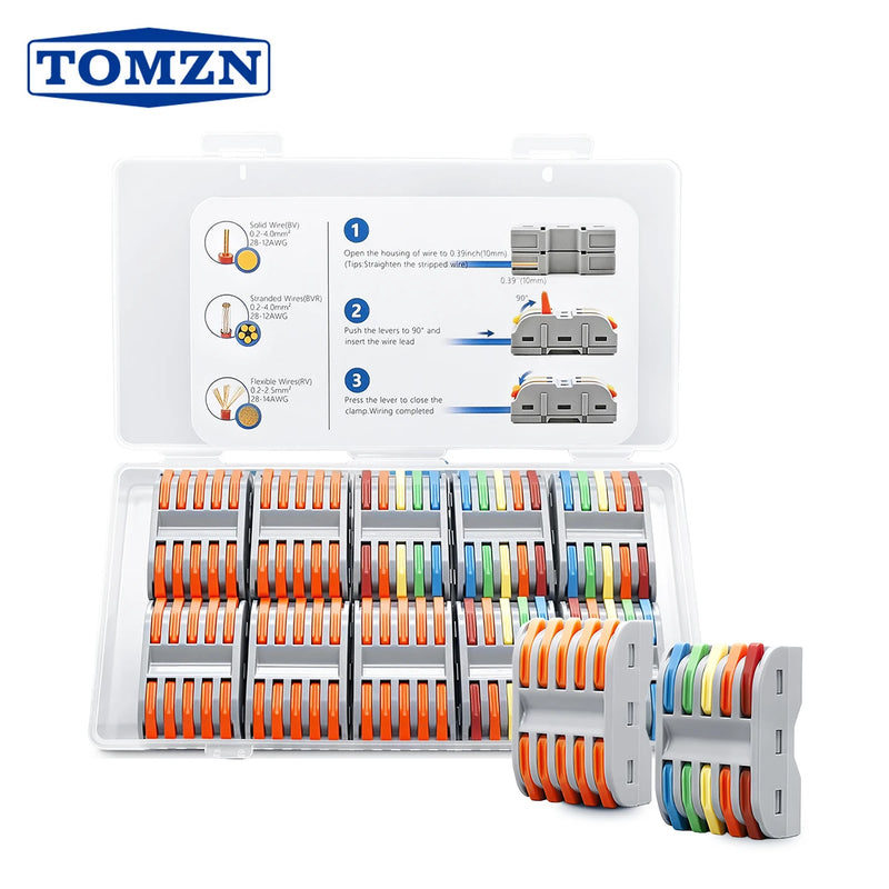 TOMZN 10PCS Lever Wire Connectors 5 In 5 Out Quick Splicing Terminal Blocks 32A 250V for 28-12AWG Solid Stranded Flexible Wires