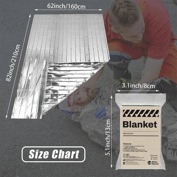 RHINO RESCUE Emergency Survival Blanket, 210x160cm Thermal Foil Shield, Heat Reflective Space Film for Outdoor & Hiking