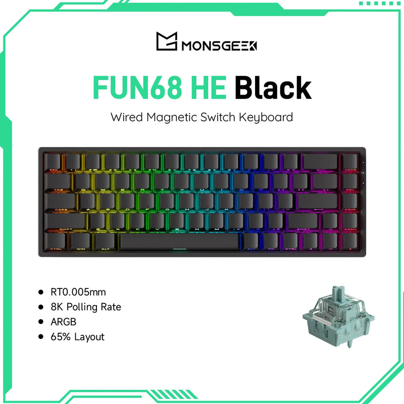 Akko MonsGeek FUN68 HE Keyboard 65% Magnetic Switch Rapid Trigger 0.005mm 8000Hz ARGB Type-C Wired Gaming Gamer Custom Keyboard