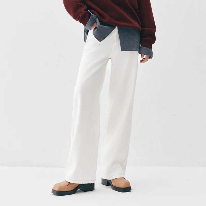 Semir Women Jeans Fleece Lined Wide Leg Washed Finish Warm Insulation Soft Touch 2026 Winter Everyday Style Full Length