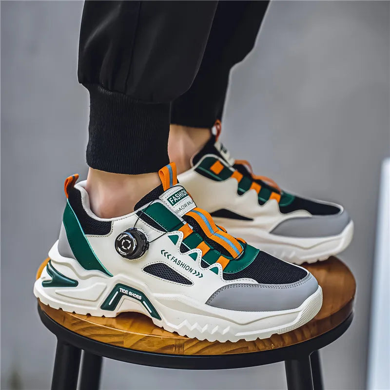 Men's Korean rotating buckle trendy casual sports shoes four season soft soled non slip outdoor running shoes student sneakers