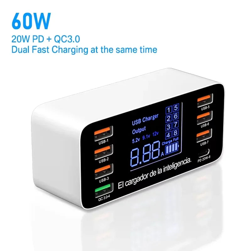 ឆ្នាំងសាក USB 60W Quick Charge QC 3.0 4.0 ឆ្នាំងសាកទូរស័ព្ទ ថេប្លេត ឆ្នាំងសាកលឿនសម្រាប់ iPhone 12 Pro Xiaomi Huawei Samsung
