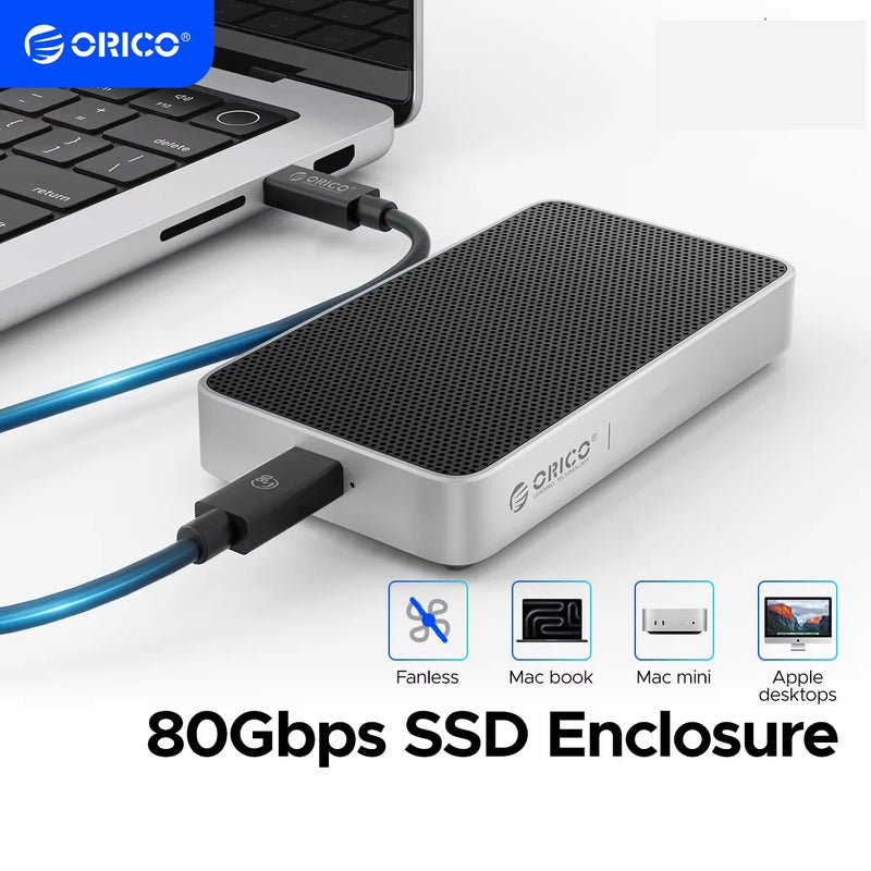 ORICO 80Gbps Thunderbolt 5-Compatible SSD Enclosure with Fan Cooling JHL9480 Chip for 80Gbps USB4 M.2 NVMe for Macbook