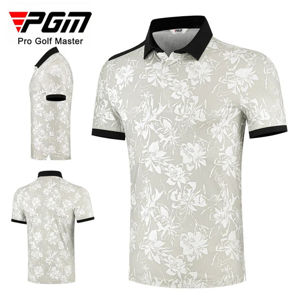 PGM Men Golf Short Sleeved T-shirt with Digital Printing Summer Quick Drying Polo Shirt Top YF806