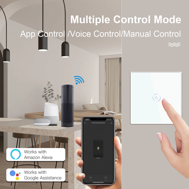 BSEED WIFI Wall Switches Smart Touch Screen LED Light Switches 1/2/3Gang 1/2/3Way Google Alexa App Power Switches Neutral Wire