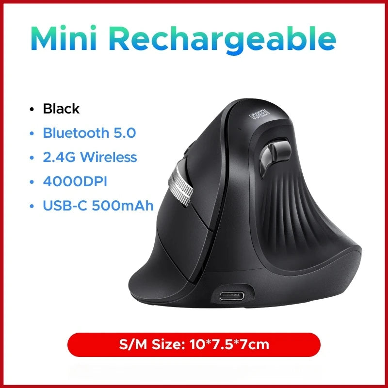 UGREEN Vertical Mouse Wireless Bluetooth5.0 2.4G Ergonomic 4000DPI 6 Mute Buttons for MacBook Tablet Laptops Computer PC Mice