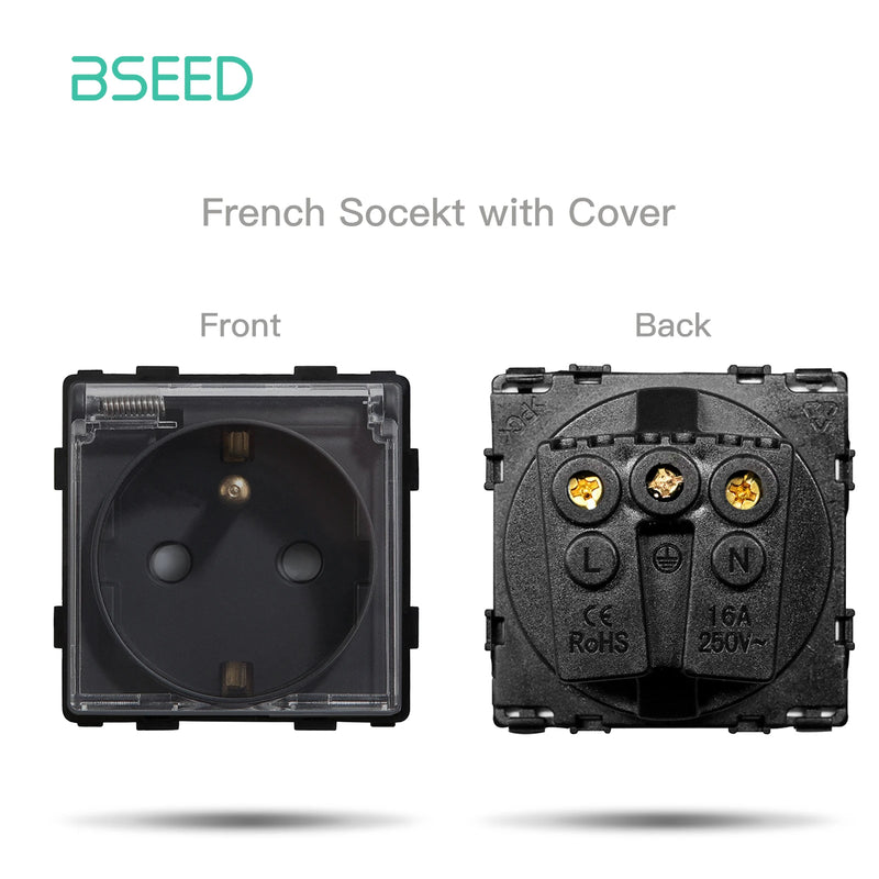 BSEED French Plug Wall Socket With Plastic Cover Function Key Free Combination Home Improvement Bathroom Outlet Waterproof 16A