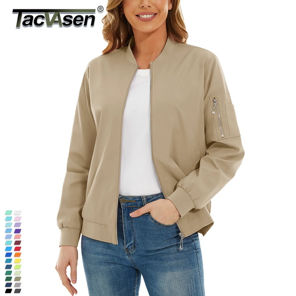 TACVASEN Lightweight Casual Pilot Jackets Womens Biker Bomber Jacket 5 Pockets Windbreaker Streetwear Ladies Outwear Work Coats