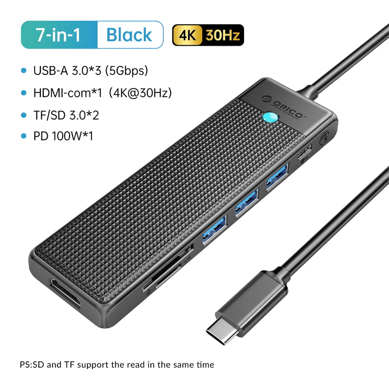 ORICO USB C HUB Type-C Docking Station to HDMI-com USB 3.0 Adapter 4K30Hz PD100W Card Read Splitter for MacBook iPad Pro Huawei