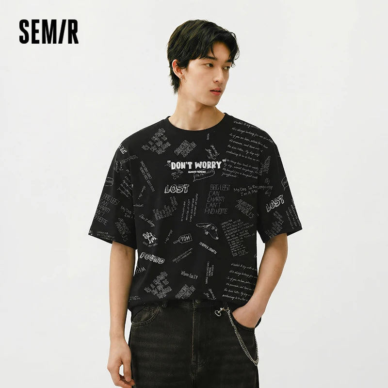Semir Mens Tshirt 2026 Cute Animal All Over Printed Knitted Pure Cotton Loose Fashion Casual